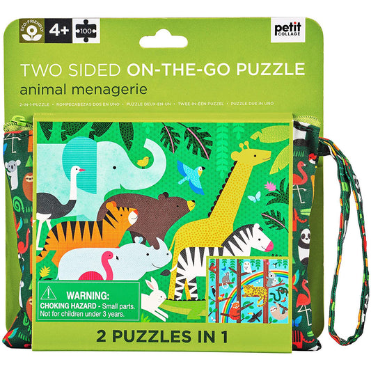 Petit Collage Two Sided On the Go Puzzle - 49 Pieces - Animal Menagerie