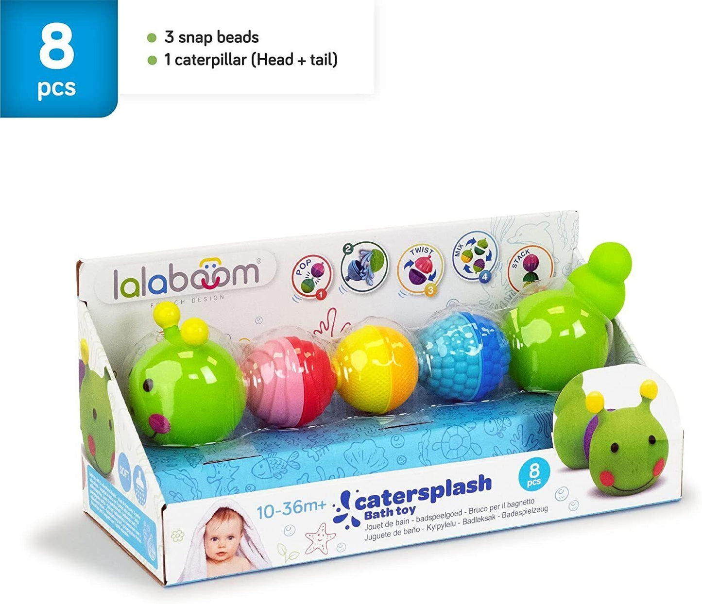 Lalaboom 8 Pcs Bloom Beads Caterpillar Bath Toy