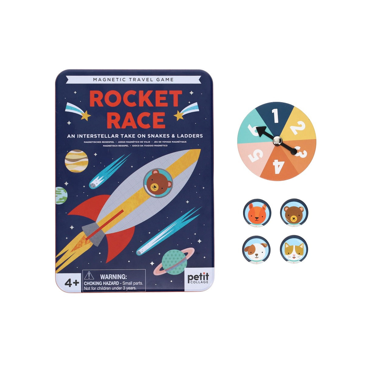Petit Collage Rocket Race Magnetic Travel Game - Interstellar Snake & Ladders