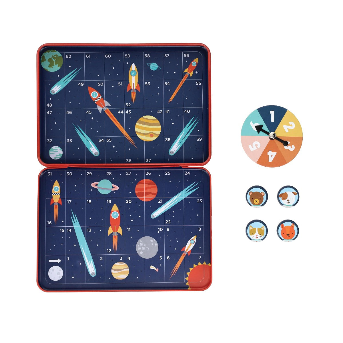 Petit Collage Rocket Race Magnetic Travel Game - Interstellar Snake & Ladders