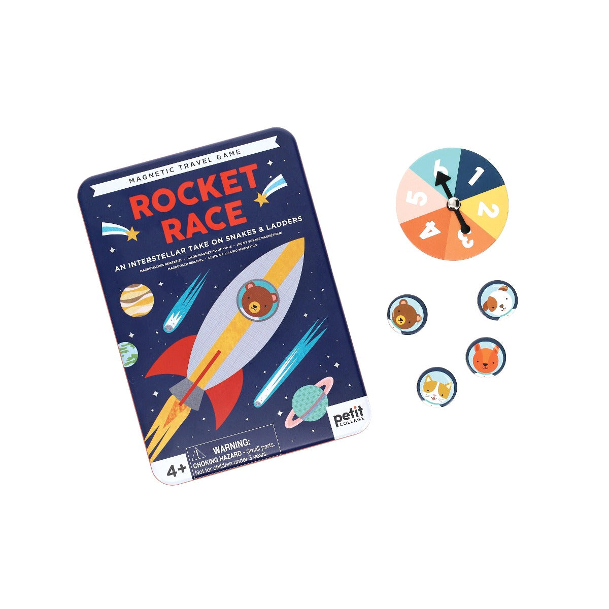 Petit Collage Rocket Race Magnetic Travel Game - Interstellar Snake & Ladders